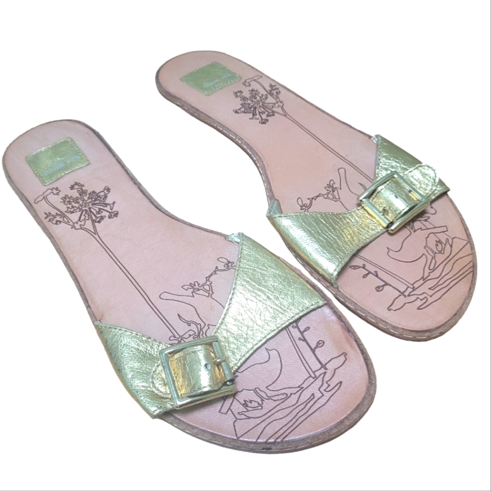 DOLCE VITA | Metallic Gold Slides, Sz. 9 1/2